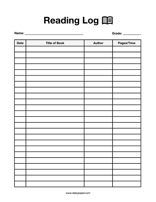 Free Reading Logs To Print PDF Daisy Paper Free Reading Logs To 